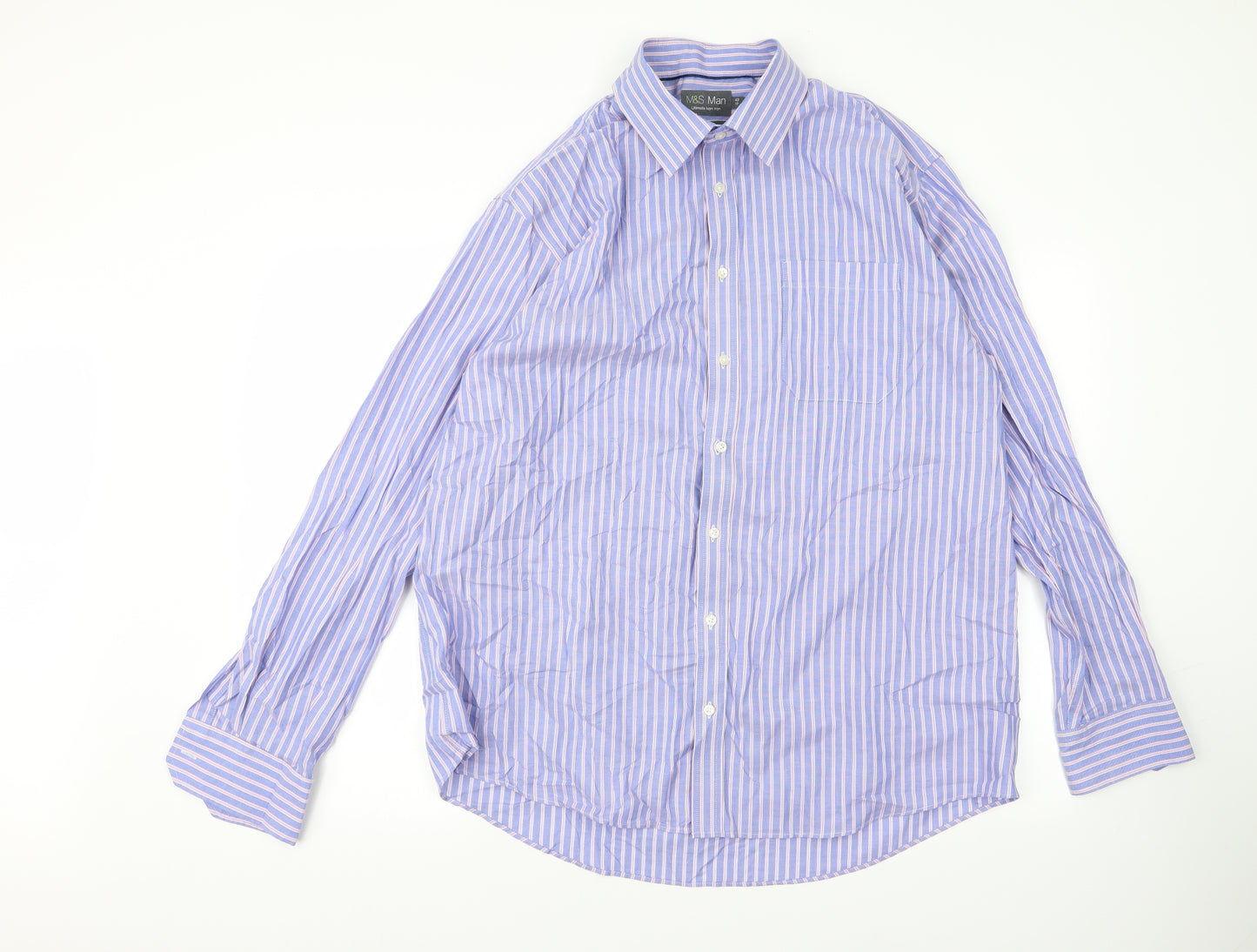 m&s Mens Black Striped   Dress Shirt Size 17