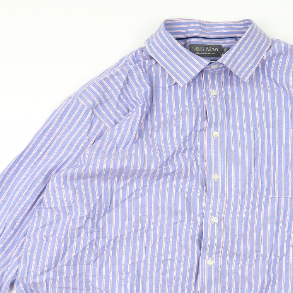 m&s Mens Black Striped   Dress Shirt Size 17