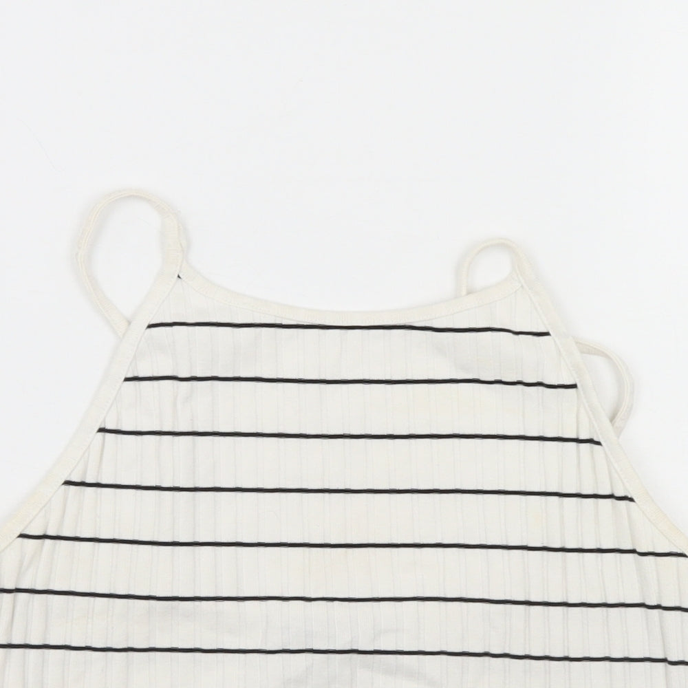 New Look Womens White Striped  Basic T-Shirt Size 12  - Cropped