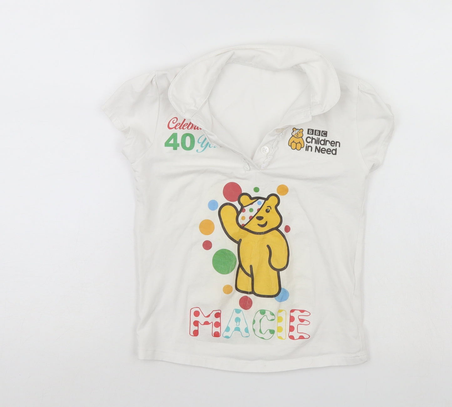 George Girls White   Basic T-Shirt Size 7-8 Years  - BBC children in need