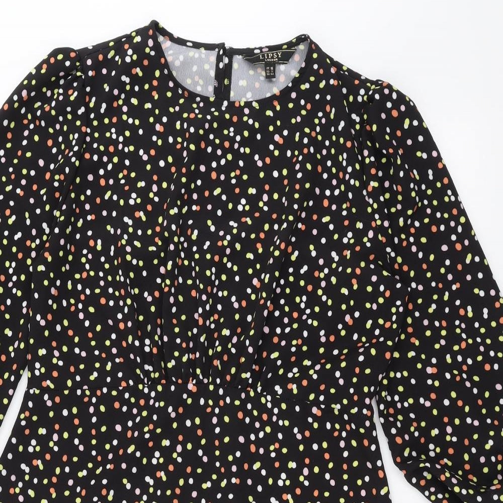 Lipsy Womens Black Polka Dot  A-Line  Size 16