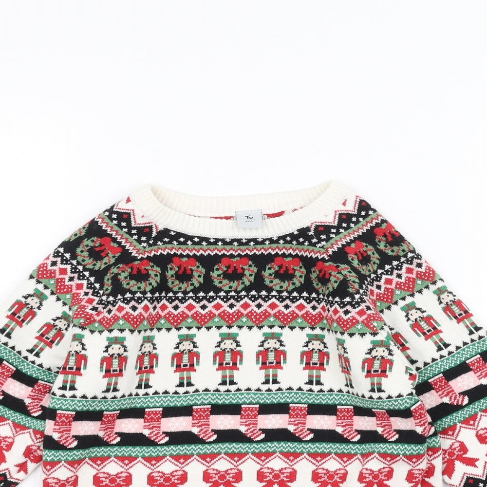 TU Boys White   Pullover Jumper Size 6 Years  - Christmas jumper