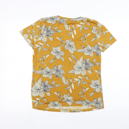 Anna Rose Womens Yellow Floral  Basic T-Shirt Size S