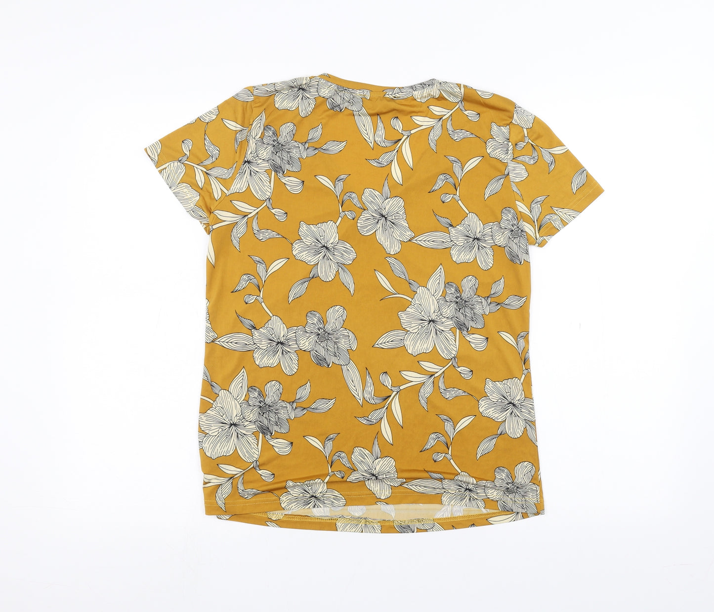 Anna Rose Womens Yellow Floral  Basic T-Shirt Size S