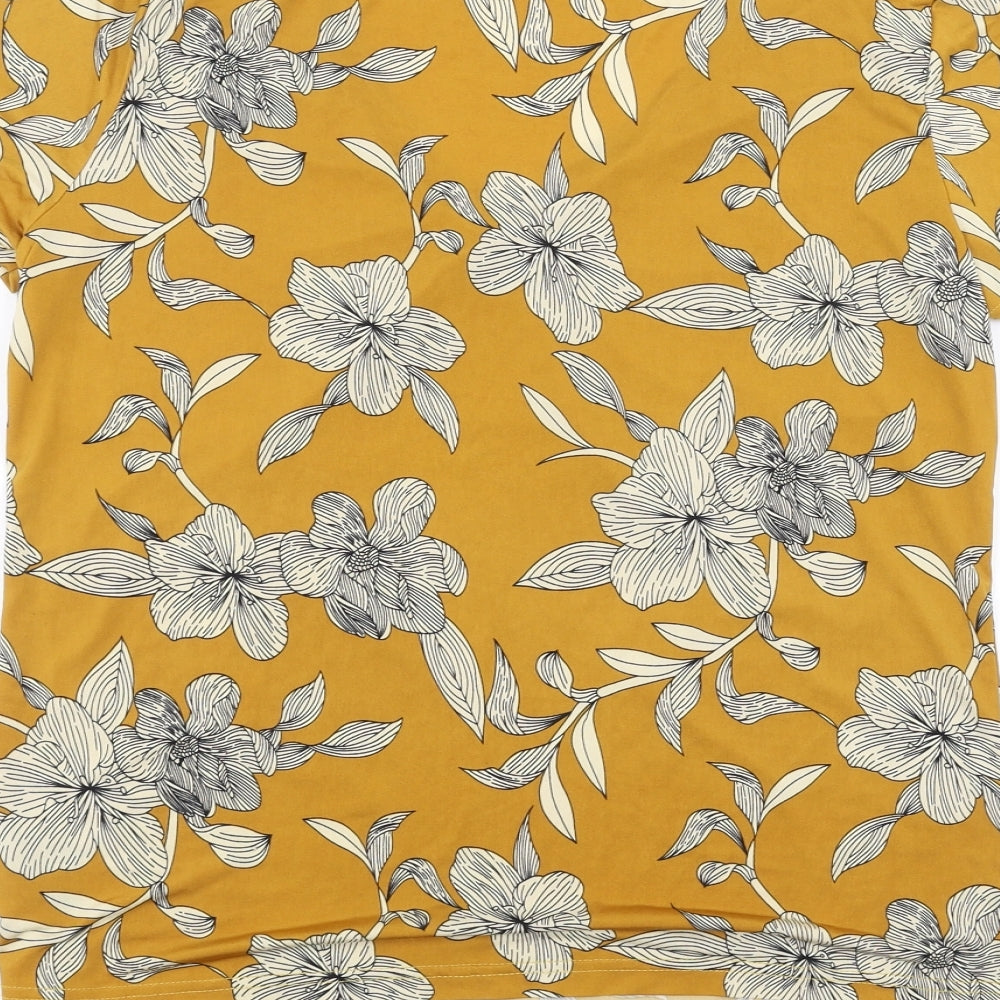 Anna Rose Womens Yellow Floral  Basic T-Shirt Size S