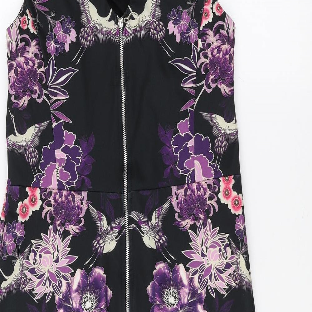 Dorothy Perkins Womens Black Floral  A-Line  Size 14