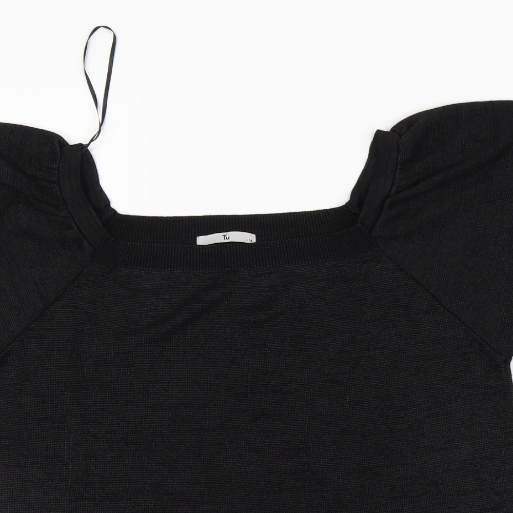 TU Womens Black   Basic T-Shirt Size 14  - Flare sleeve