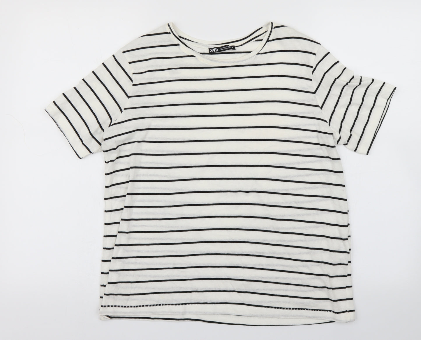 Zara Womens White Striped  Basic T-Shirt Size M