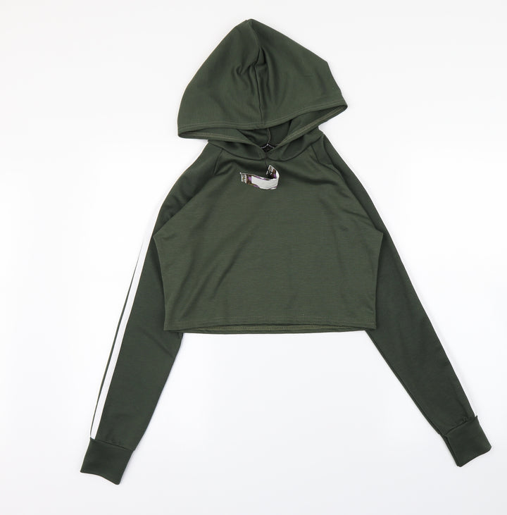 Boohoo Womens Green Striped Pullover Hoodie Size S - s/m