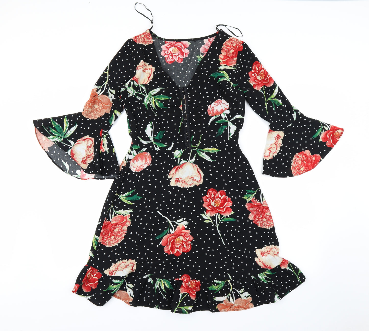 Preworn Womens Black Floral  A-Line  Size 8