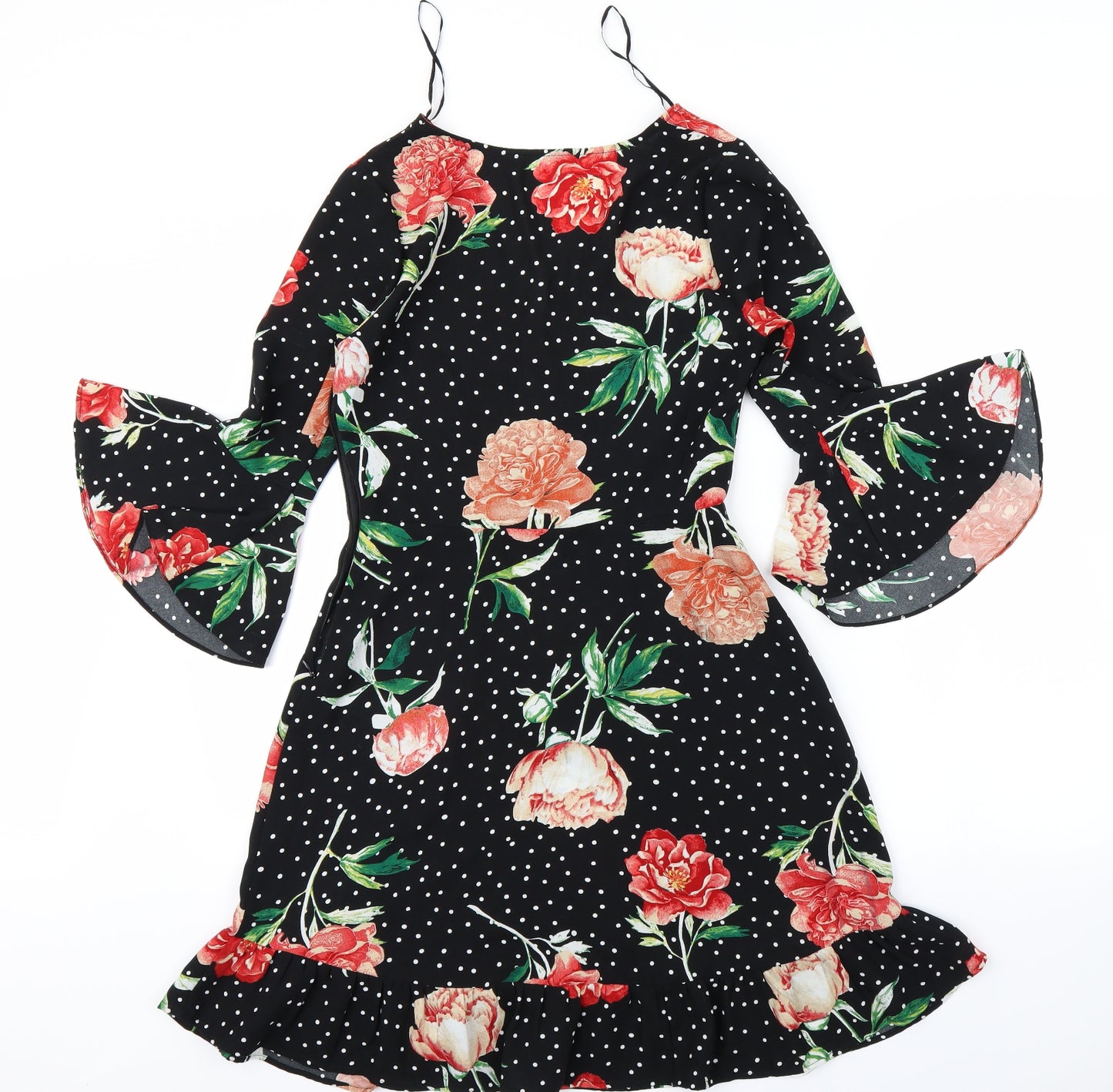 Preworn Womens Black Floral  A-Line  Size 8