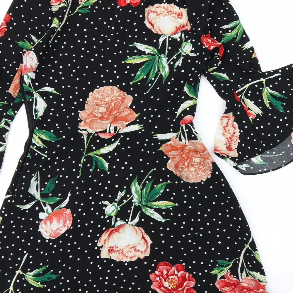 Preworn Womens Black Floral  A-Line  Size 8