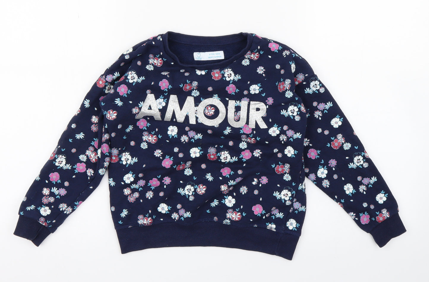 Primark Girls Blue Floral  Pullover Sweatshirt Size 6-7 Years  - amour