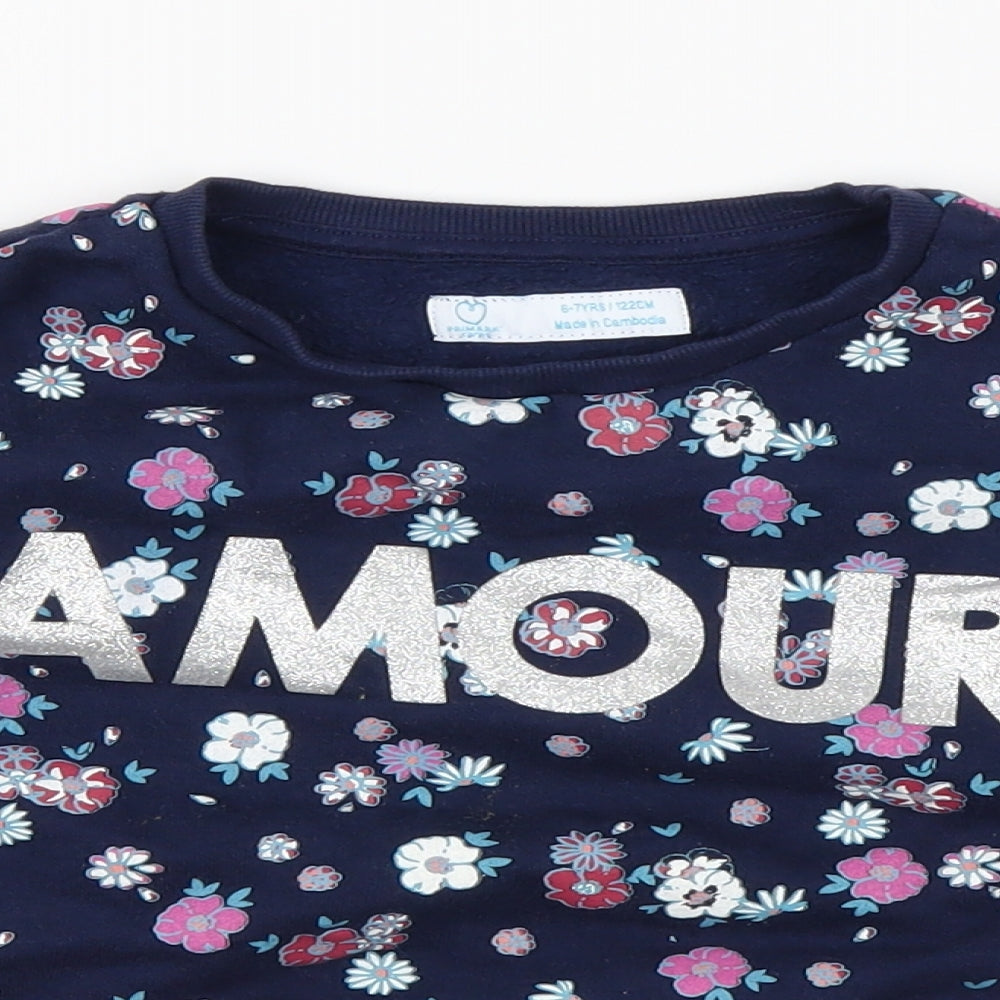 Primark Girls Blue Floral  Pullover Sweatshirt Size 6-7 Years  - amour