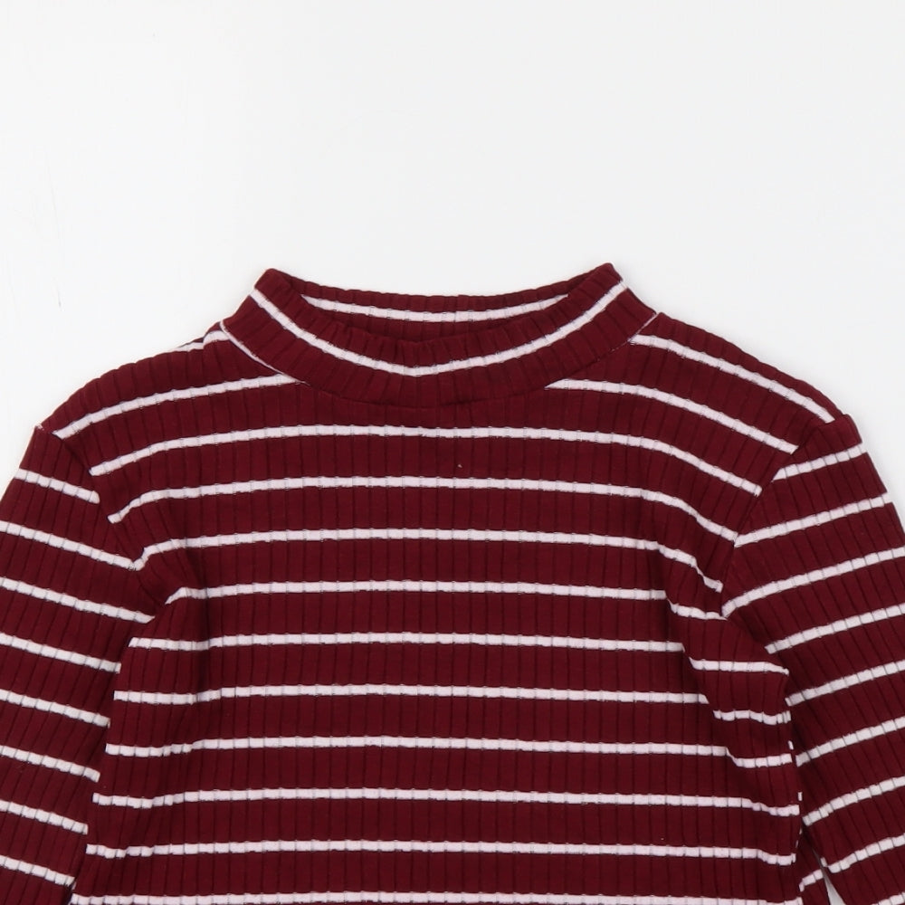 Boohoo Womens Purple Striped  Basic T-Shirt Size 10
