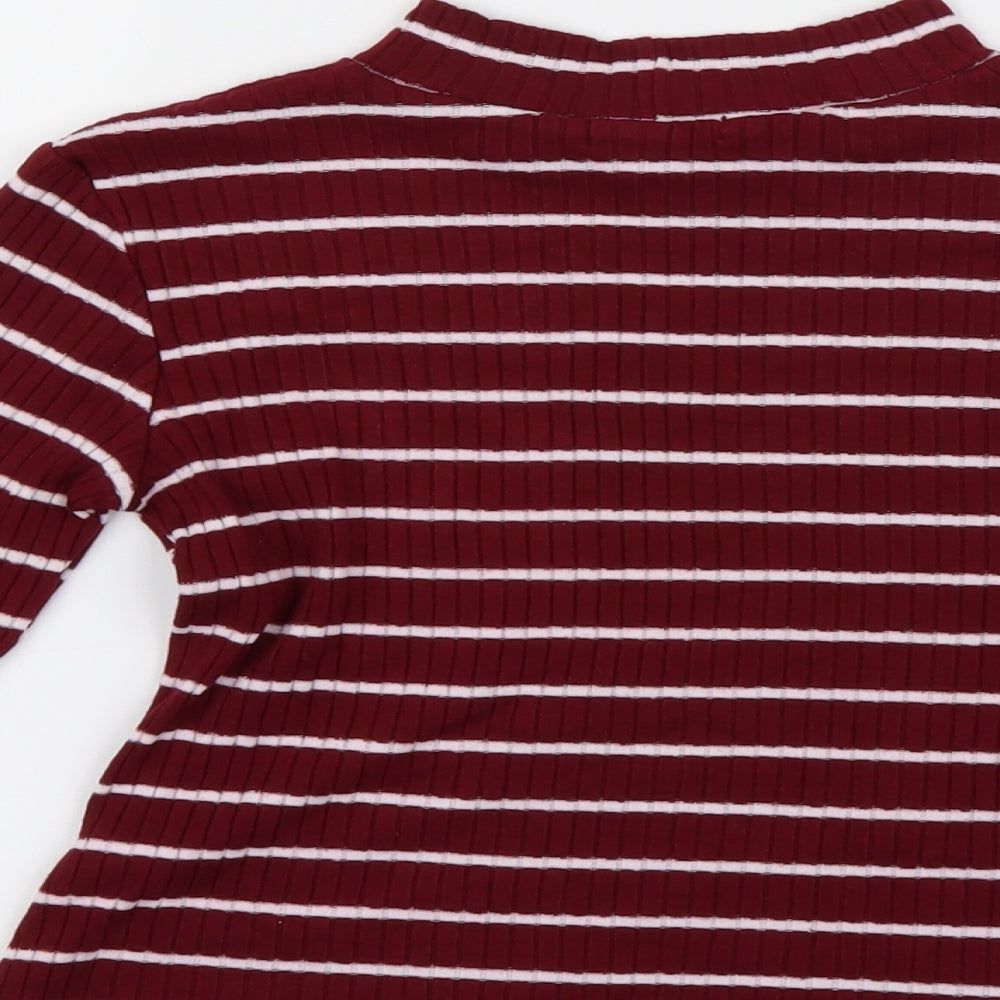 Boohoo Womens Purple Striped  Basic T-Shirt Size 10