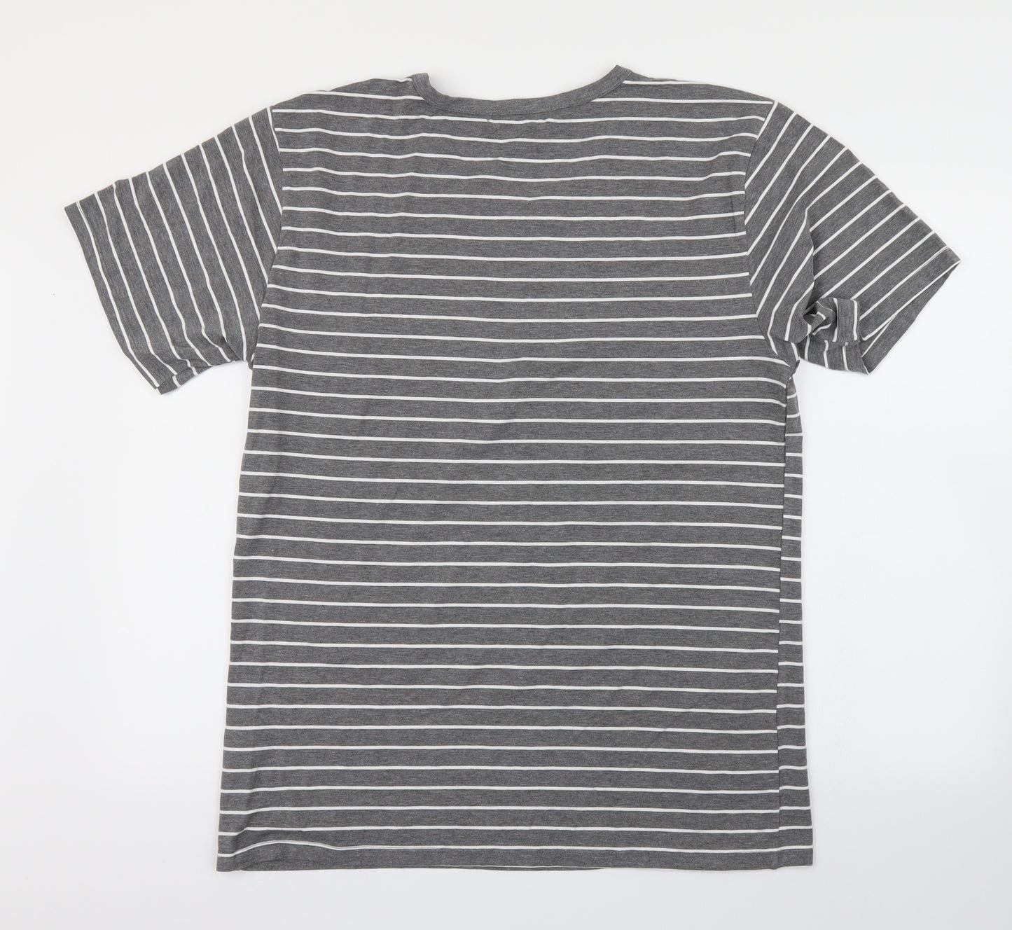 qianxiu Womens Grey Striped  Basic T-Shirt Size XL