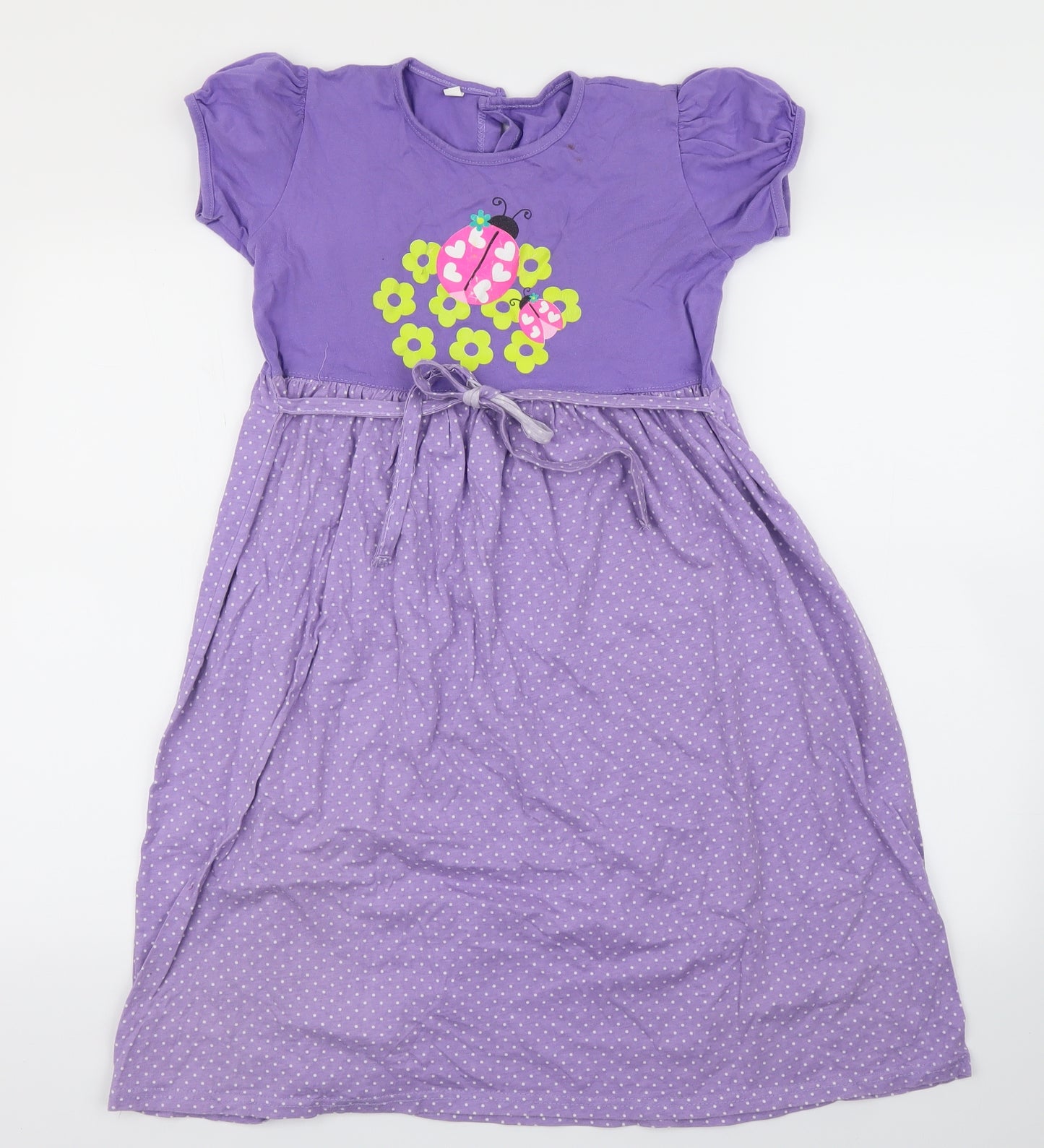 Preworn Girls Purple Polka Dot  A-Line  Size 12 Years