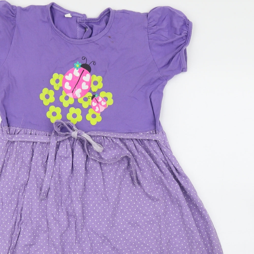 Preworn Girls Purple Polka Dot  A-Line  Size 12 Years