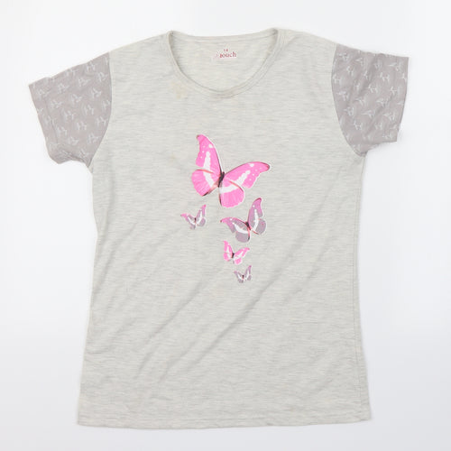 N Touch Womens Grey   Basic T-Shirt Size 14  - butteflies