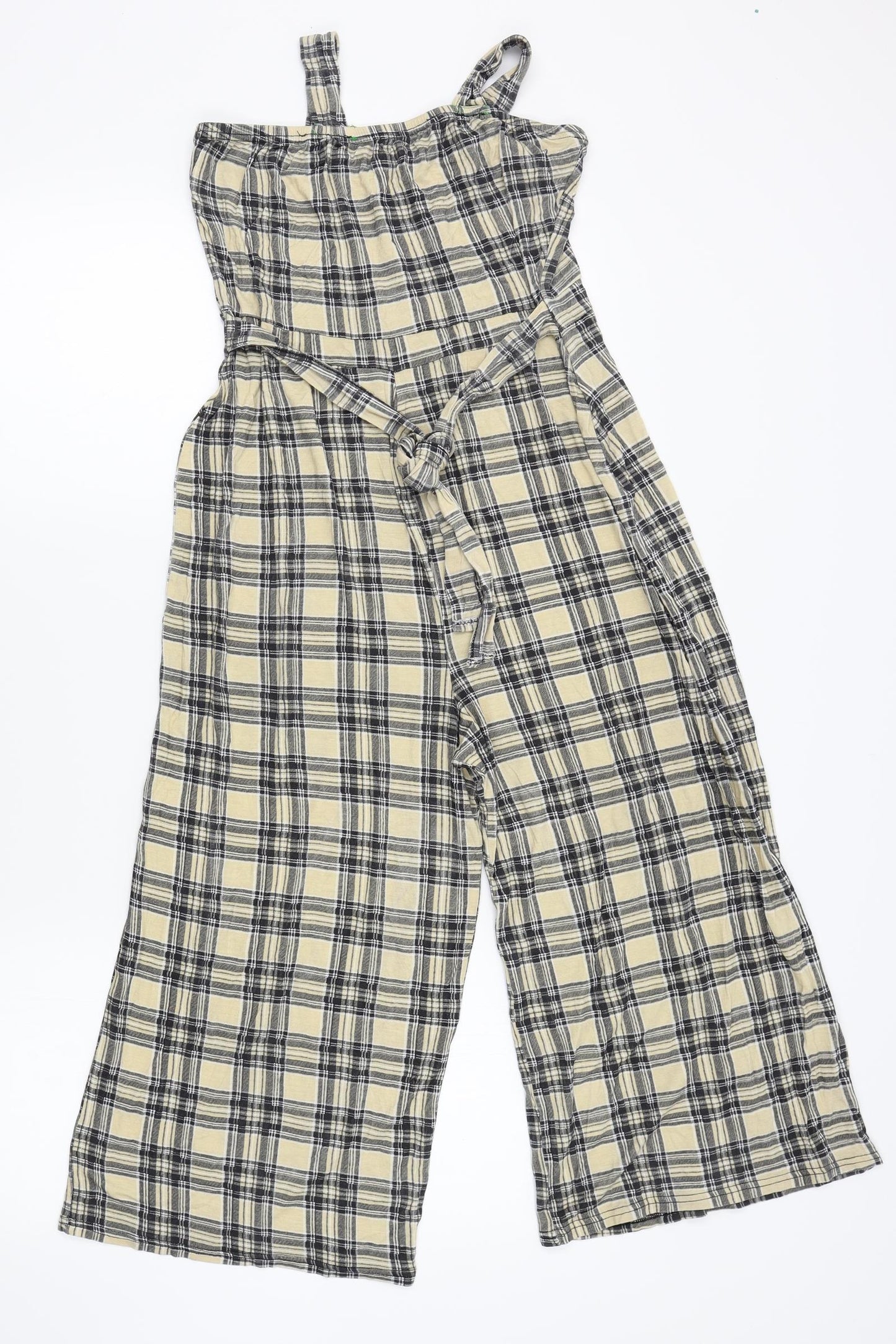 Boohoo Womens Beige Plaid  Jumpsuit One-Piece Size 10 L18 in