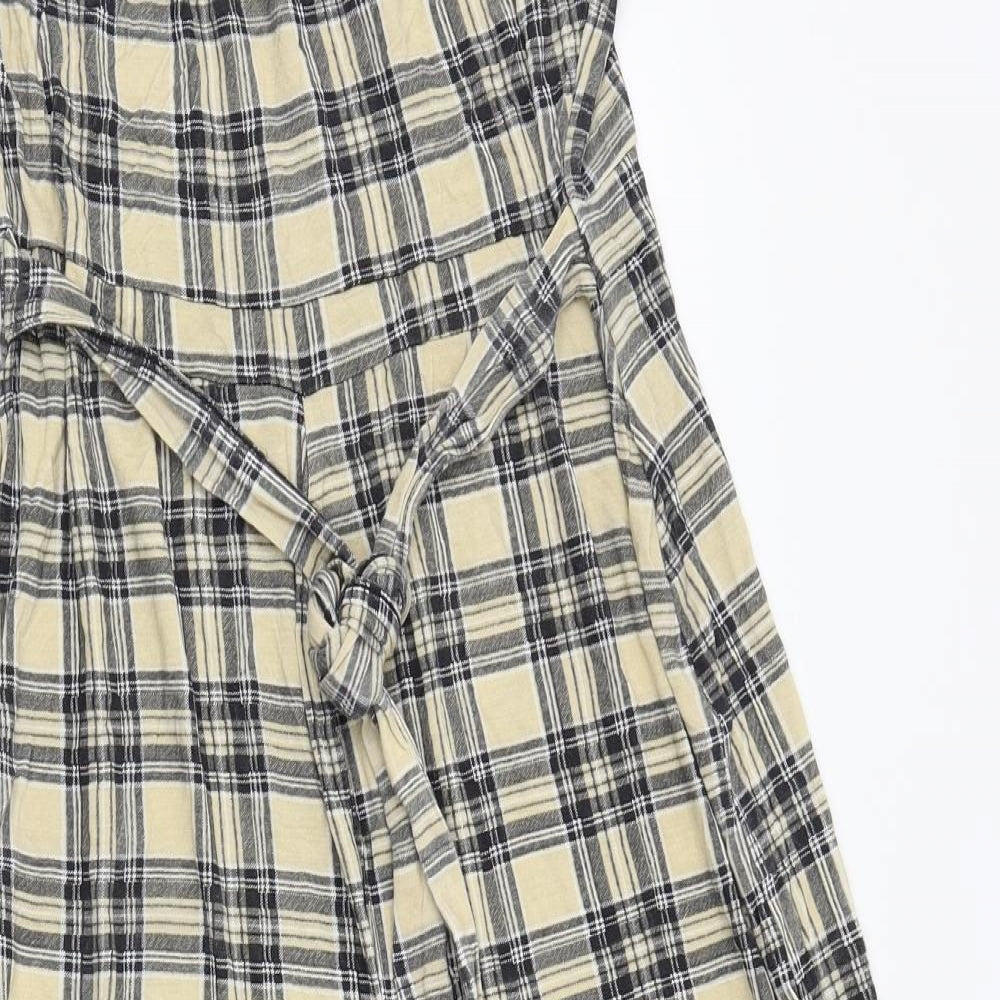 Boohoo Womens Beige Plaid  Jumpsuit One-Piece Size 10 L18 in