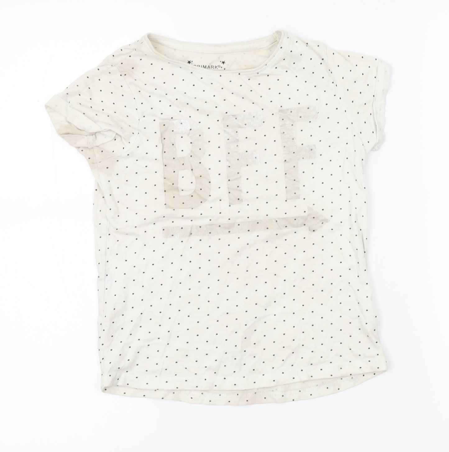Primark Girls White Polka Dot  Basic T-Shirt Size 8-9 Years  - BFF
