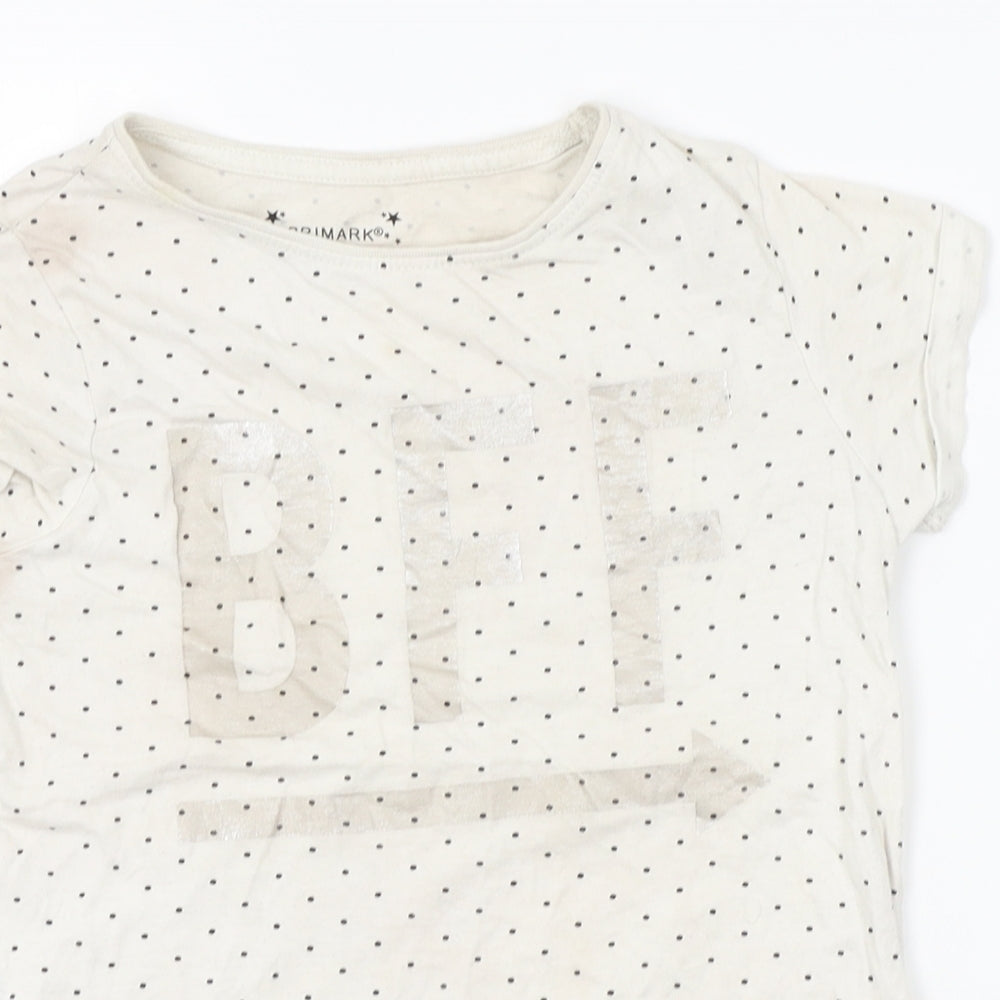 Primark Girls White Polka Dot  Basic T-Shirt Size 8-9 Years  - BFF