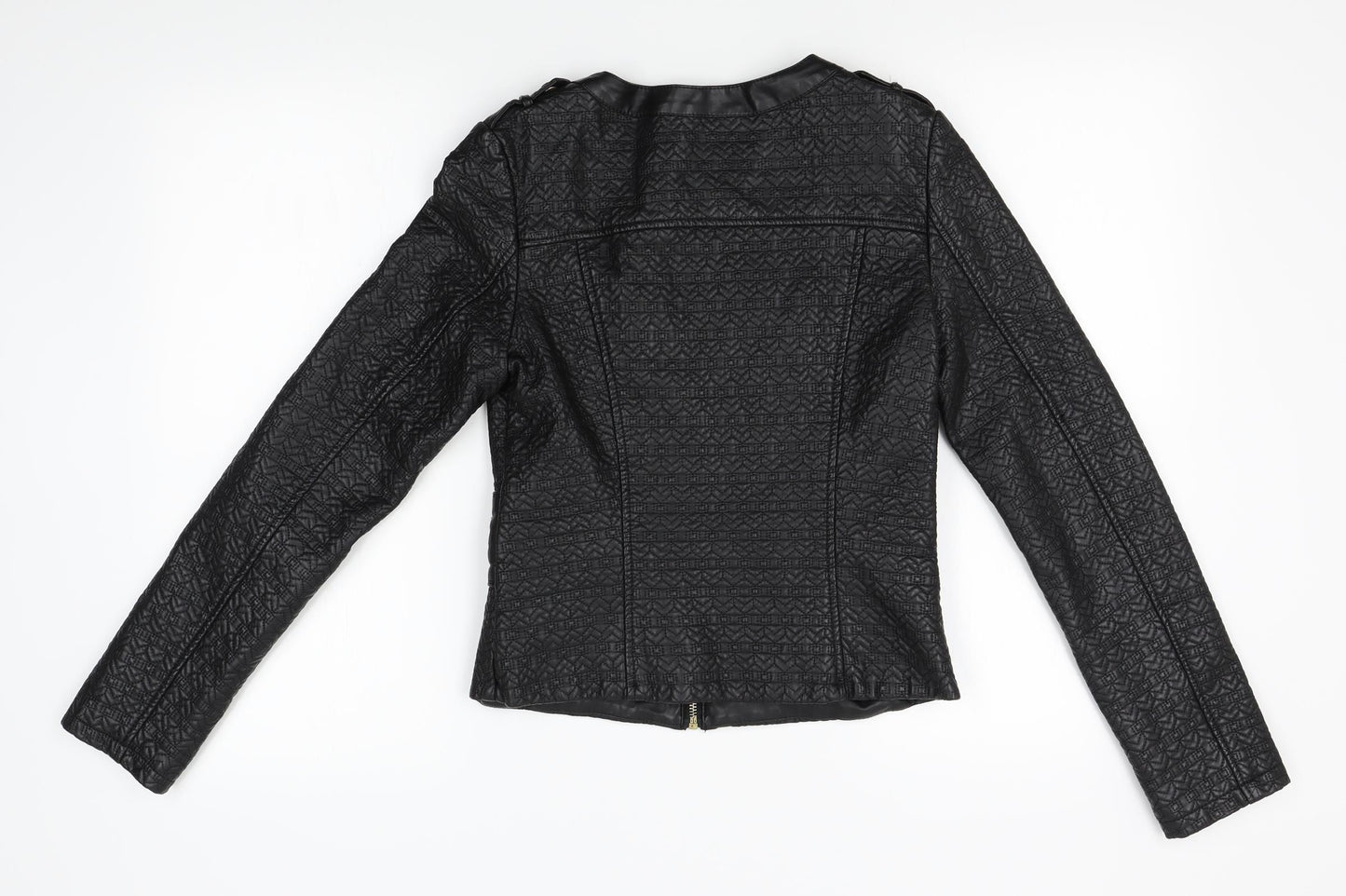 Gewenlu Womens Black Geometric  Jacket  Size 8  - leather look