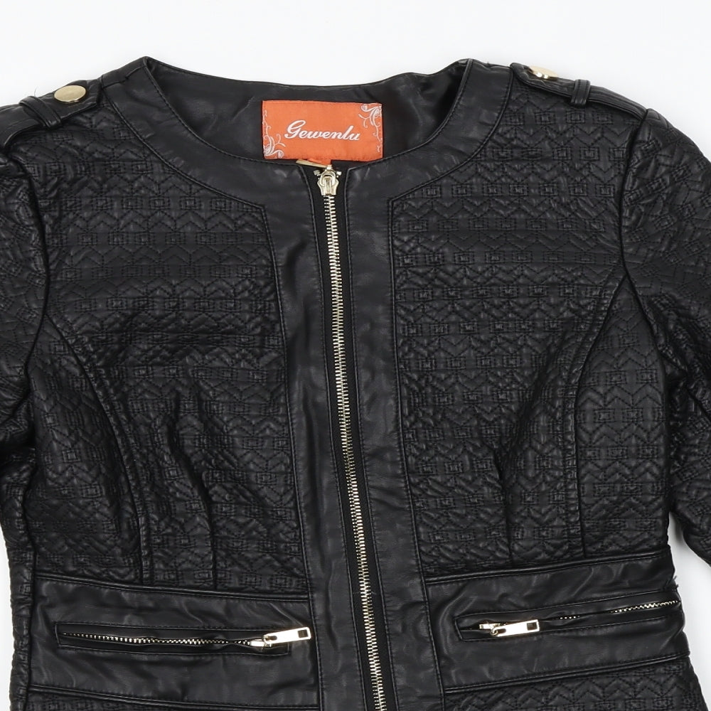 Gewenlu Womens Black Geometric  Jacket  Size 8  - leather look
