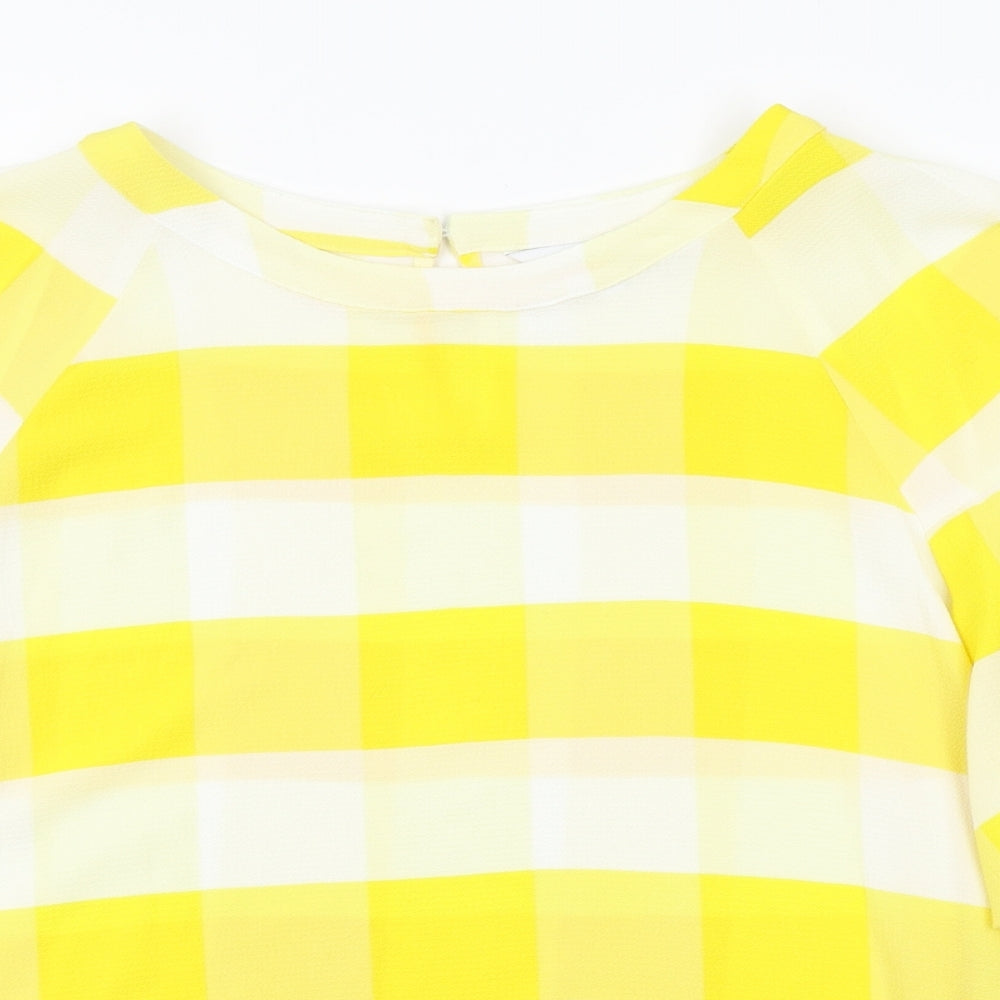 Principles Womens Yellow Plaid  Basic Blouse Size 14
