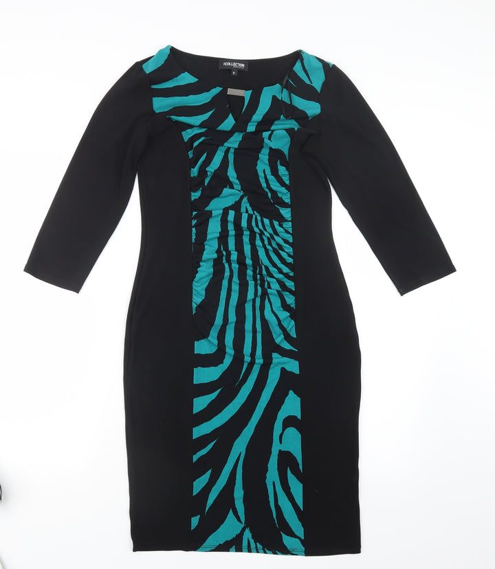 Debenhams Womens Black Geometric  T-Shirt Dress  Size 10