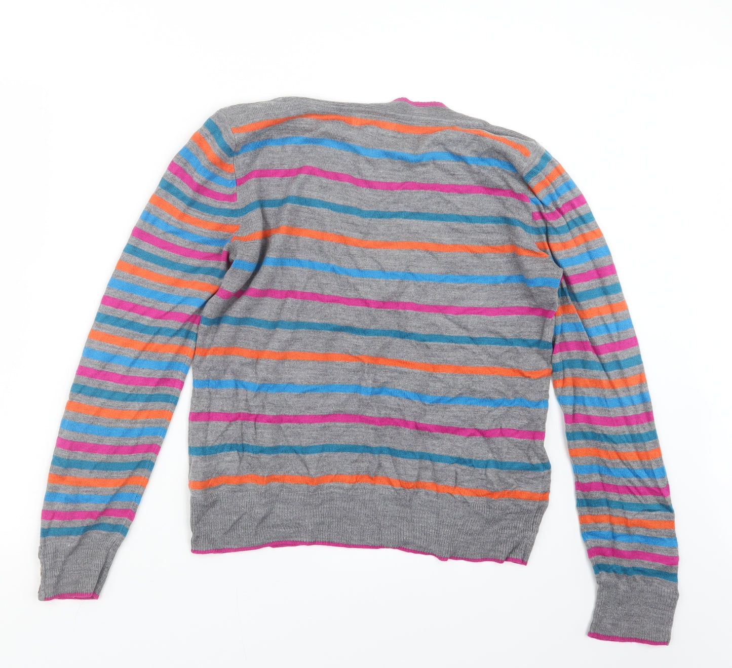 Per Una Womens Grey Striped Knit Pullover Jumper Size 14