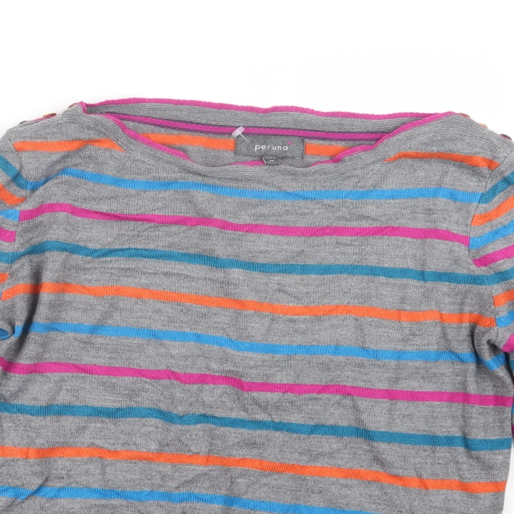 Per Una Womens Grey Striped Knit Pullover Jumper Size 14
