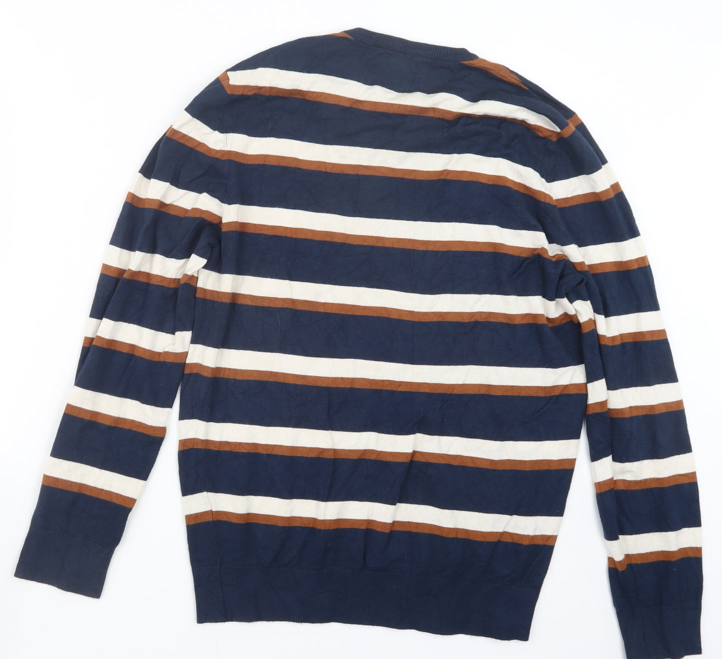 Zara Mens Blue Striped Knit Pullover Jumper Size L