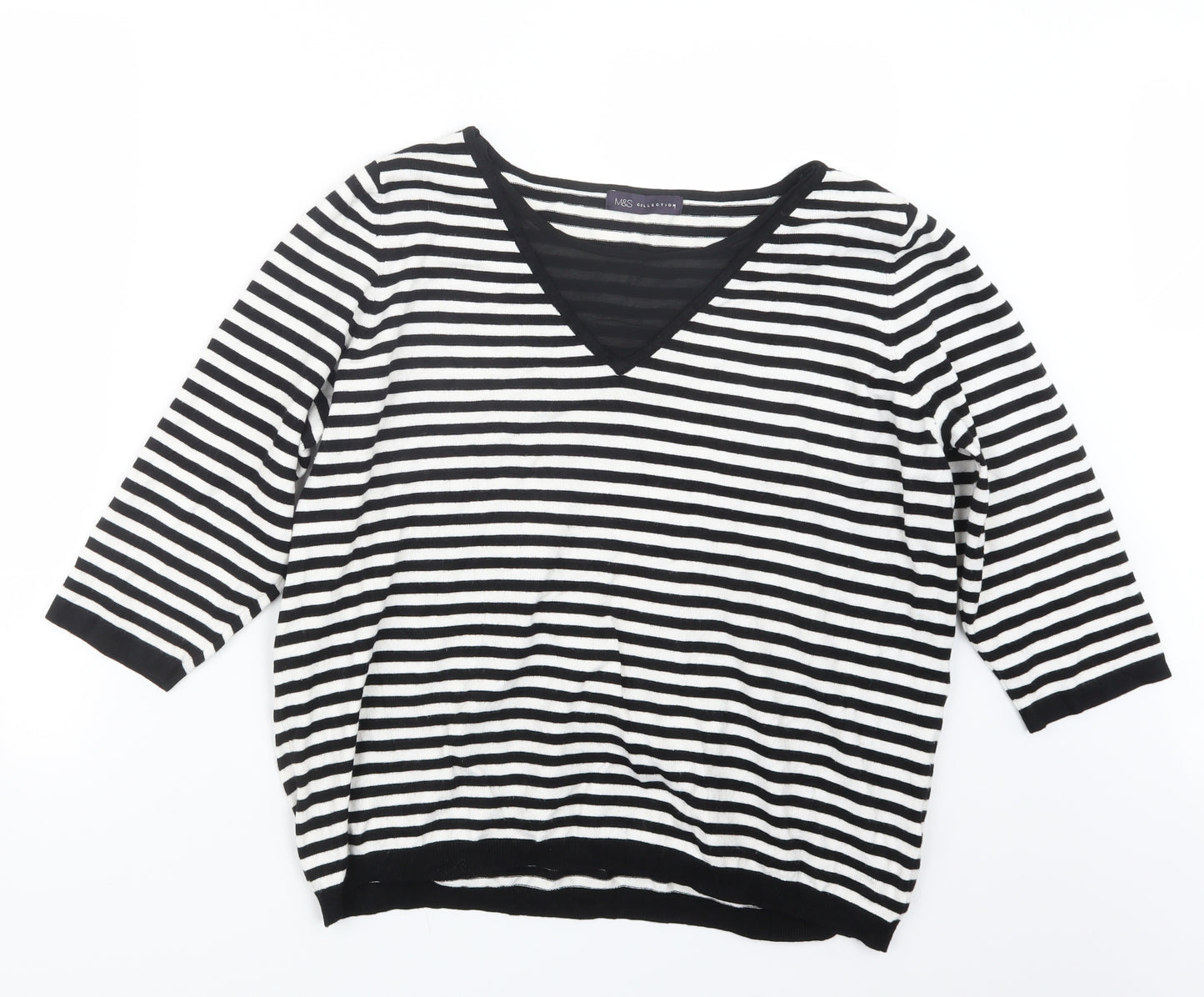 Marks and Spencer Womens Black Striped  Pullover Jumper Size 20
