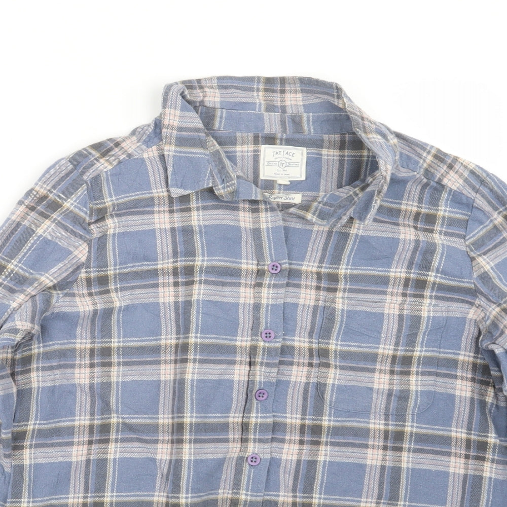 Fat Face Womens Blue Check  Basic Button-Up Size 14