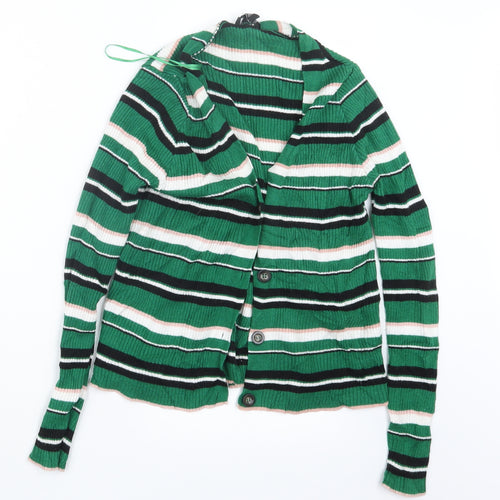 New Look Womens Green Striped Knit Cape Jumper Size 8
