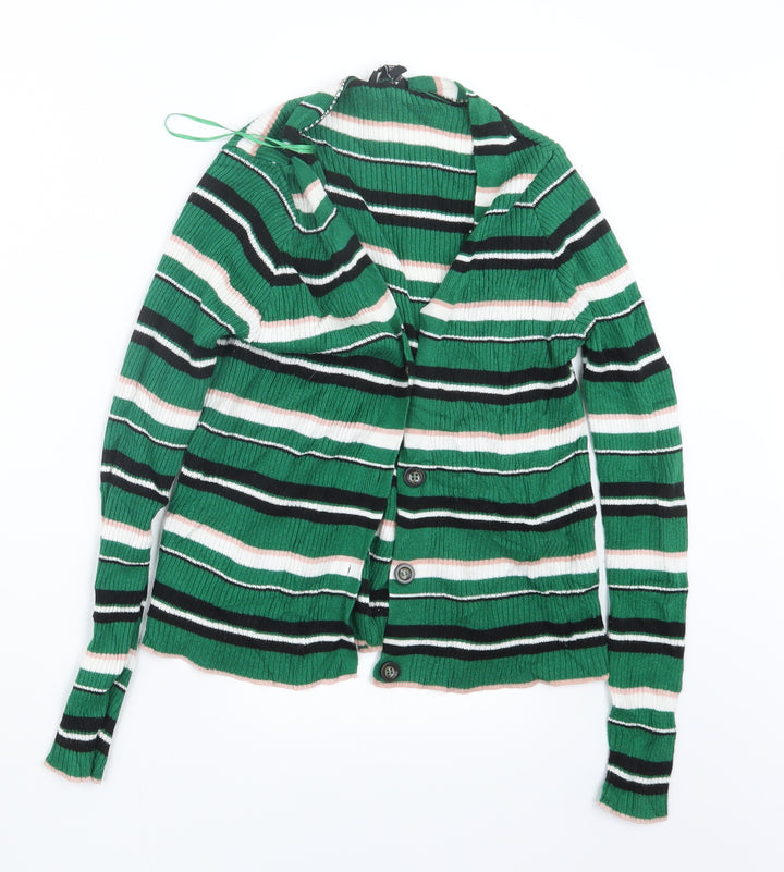 New Look Womens Green Striped Knit Cape Jumper Size 8