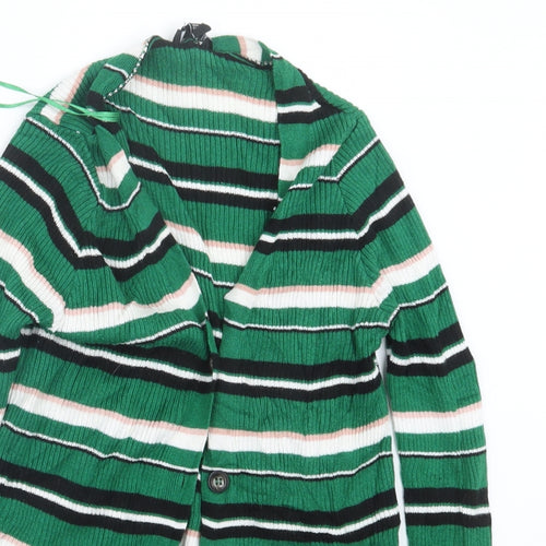 New Look Womens Green Striped Knit Cape Jumper Size 8