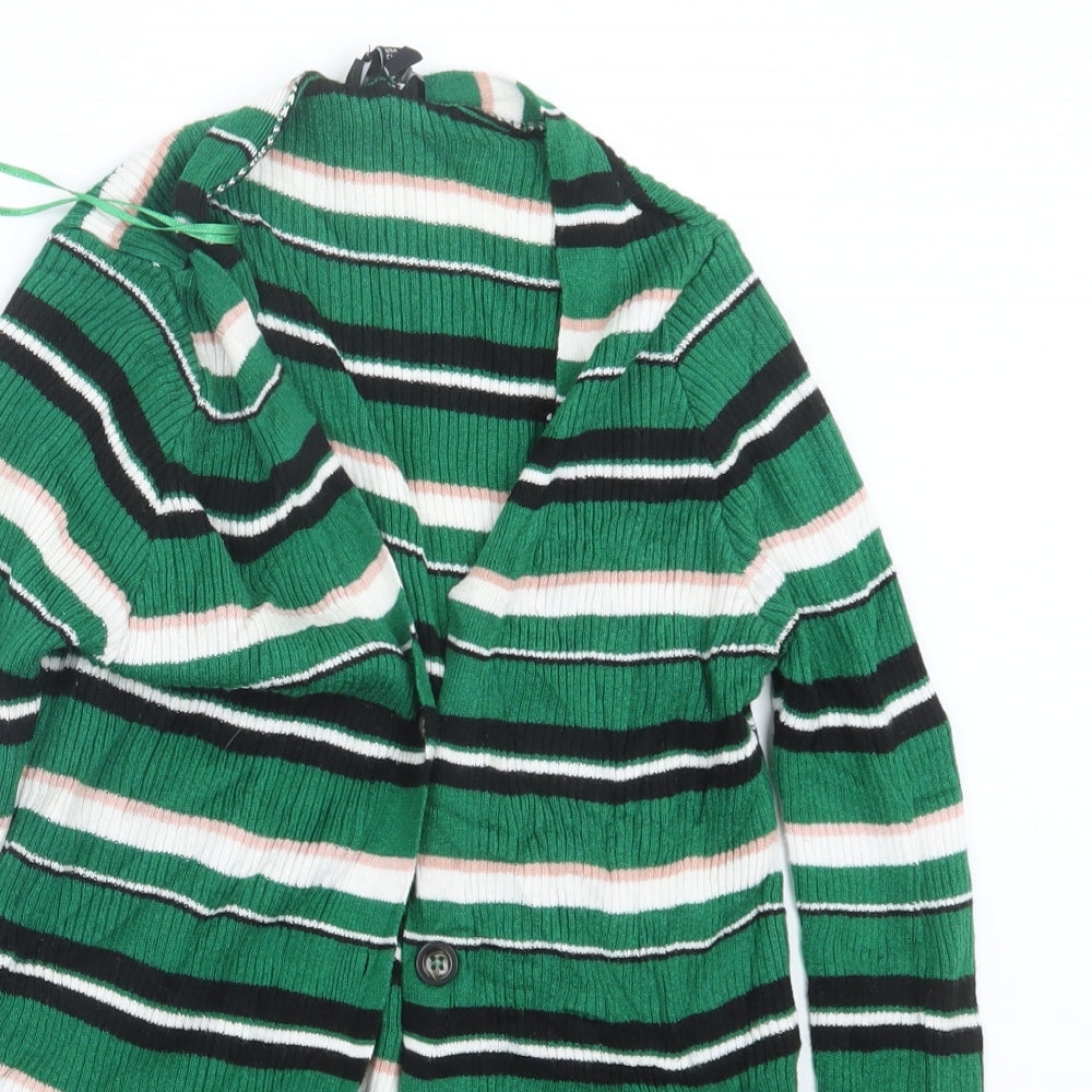 New Look Womens Green Striped Knit Cape Jumper Size 8