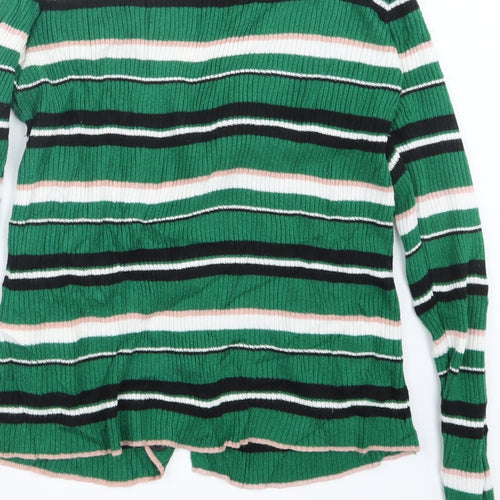 New Look Womens Green Striped Knit Cape Jumper Size 8