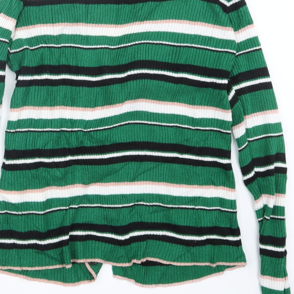 New Look Womens Green Striped Knit Cape Jumper Size 8