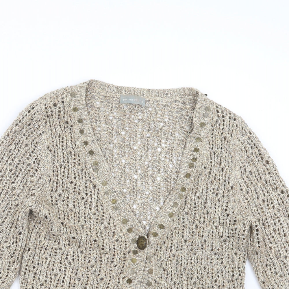 Per Una Womens Beige  Knit Cardigan Jumper Size 12
