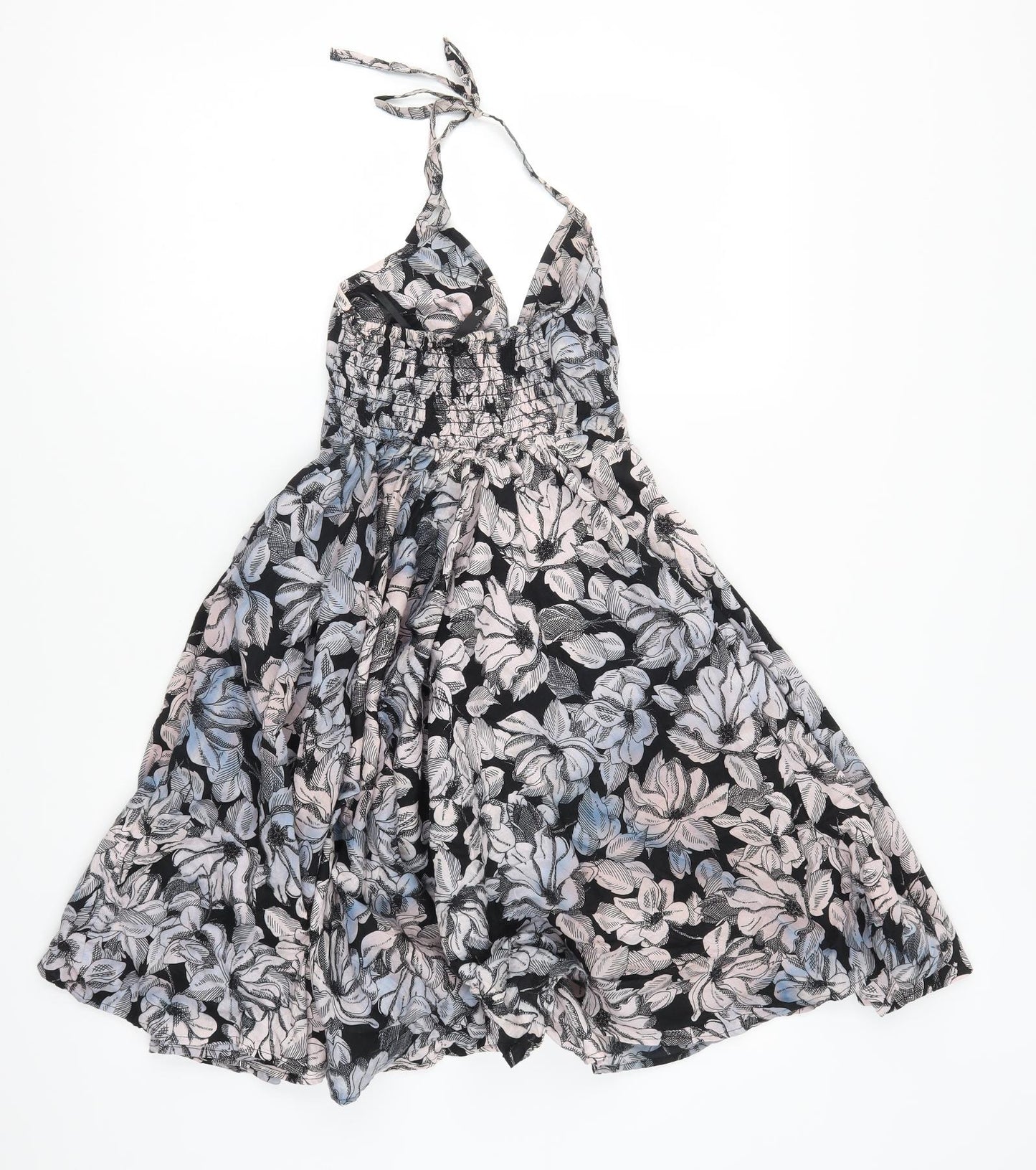 H&M Womens Black Floral  Skater Dress  Size 8  - Blue