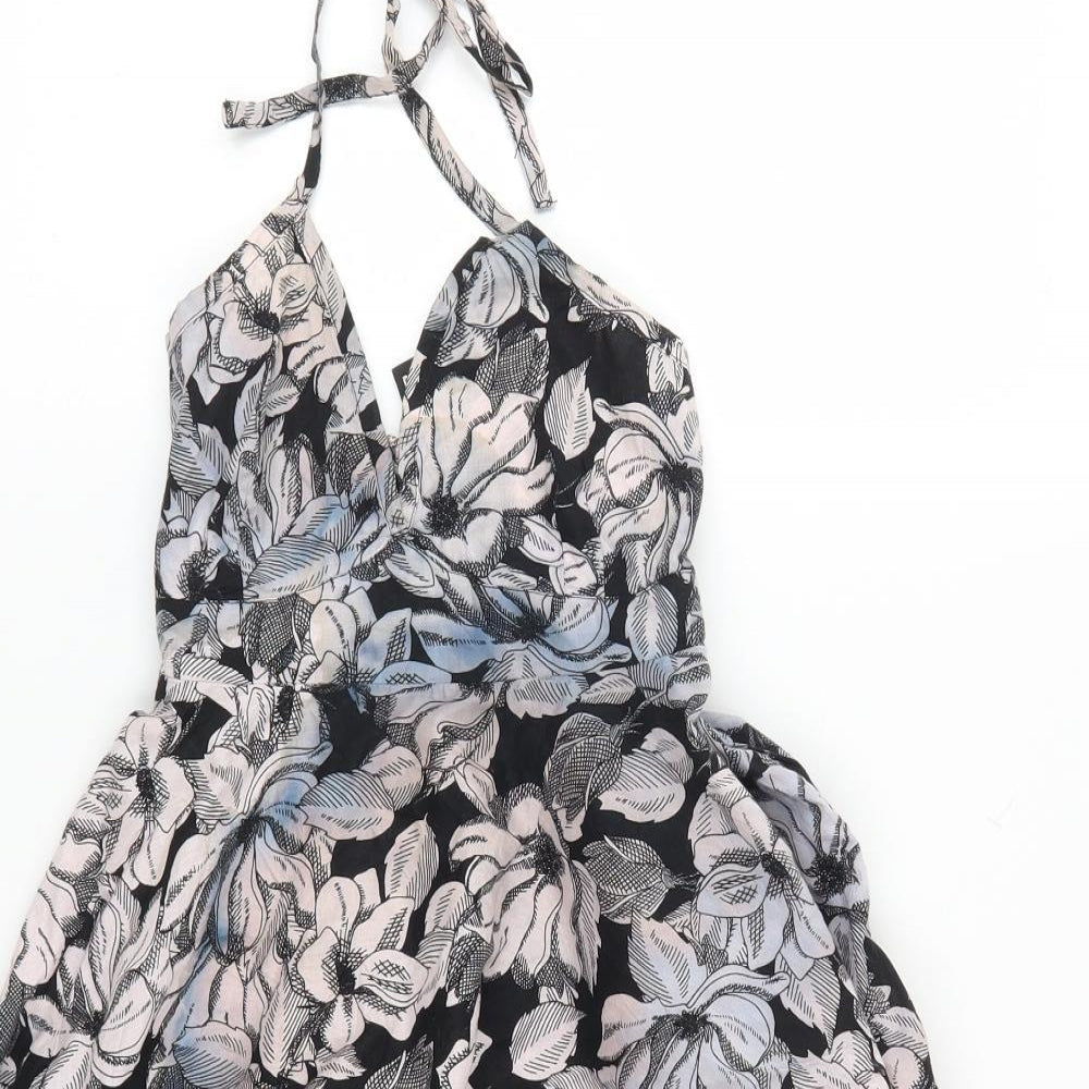 H&M Womens Black Floral  Skater Dress  Size 8  - Blue