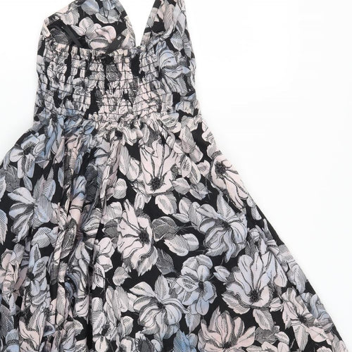 H&M Womens Black Floral  Skater Dress  Size 8  - Blue