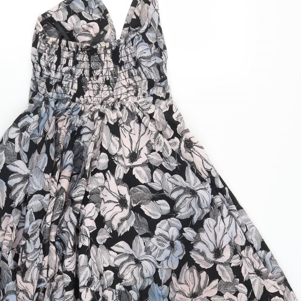 H&M Womens Black Floral  Skater Dress  Size 8  - Blue