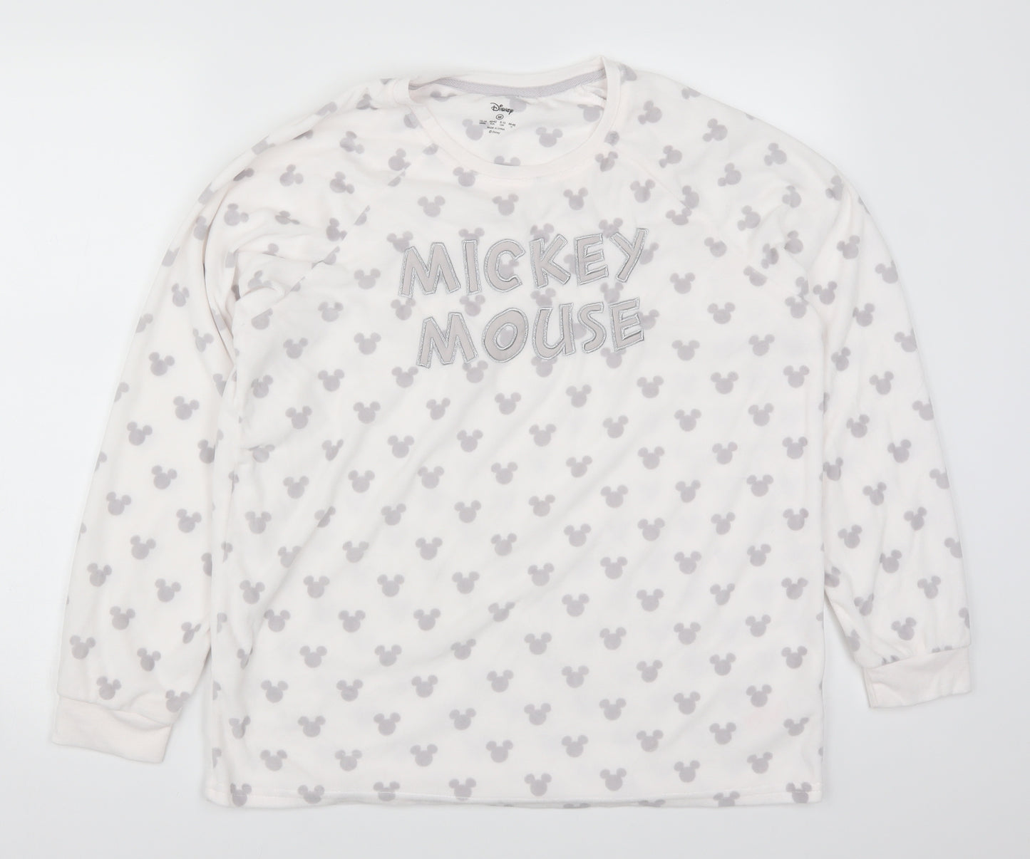 Primark Womens White Geometric  Top Pyjama Top Size 12  - Mickey Mouse