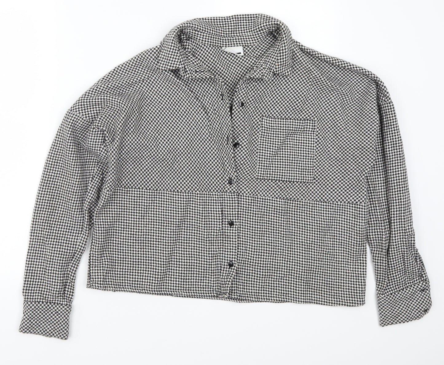 Noisy may Womens Grey Houndstooth  Basic Button-Up Size L